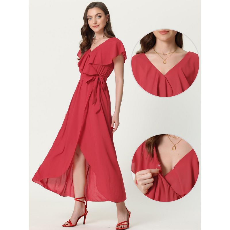 Allegra K Women's Short Sleeve Ruffled V Neck Casual Maxi Wrap Dress, 2 of 6