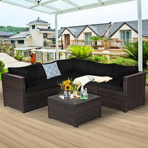 Black wicker on sale patio sofa