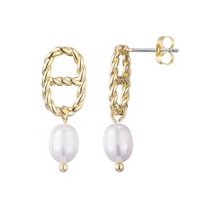 Adornia 14k Gold Plated Freshwater Pearl Mariner Link Drop Earrings - 1 of 4