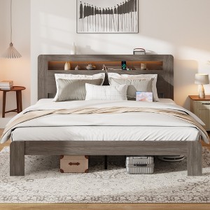 TiramisuBest King Size Wood Bed Frame with Storage, LED Headboard, 2 USB, Noise Free - 1 of 4