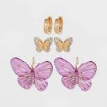 Butterfly Hoop Earring Set 3pc - Wild Fable™ Gold/Purple