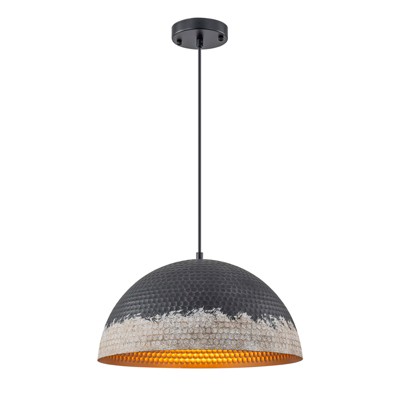 LLHZSY Industrial Hammered Dome Pendant Ceiling Light Fixture for Kitchen Island Dining Room - Antique Black and White - 15 7/10 W x 8 1/2"H