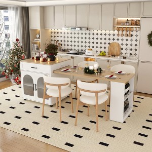 80" Expandable Kitchen Island with Dining Table, Kitchen Rolling Cart with Cabinet & 2 Drawers, Utility Trolley Cart On Wheels for Dining Room - 1 of 4