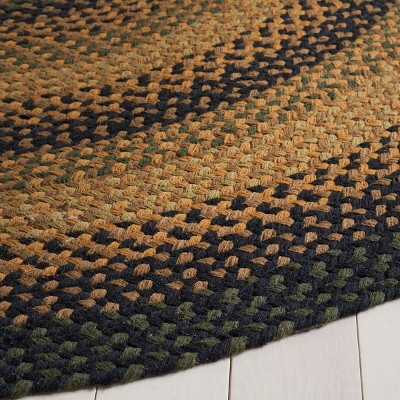 Handmade Gold and Sage Braided Cotton Oval Area Rug