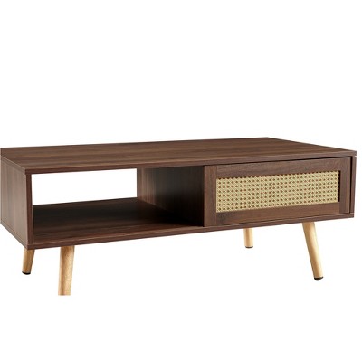 Bencmate Coffee Tables Morden Living Room and Bedroom Large Open Storage Drawer Surface Table, Solid Leg Stability, Brown, 45.66"*24.21"*4.33"