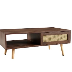 Bencmate Coffee Tables Morden Living Room and Bedroom Large Open Storage Drawer Surface Table, Solid Leg Stability, Brown, 45.66"*24.21"*4.33" - 1 of 4