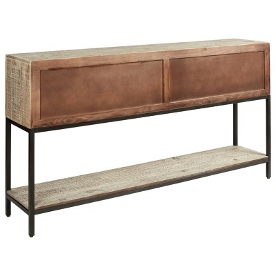 Roanley Distressed White and Black Metal Console Table with Storage