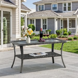 Gymojoy Outdoor Coffee Table with Tempered Glass Top - 1 of 4