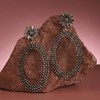 SOHI Women's Antique Silver Maxi Daisy Intricate Oval Drop Earrings - 2 of 4