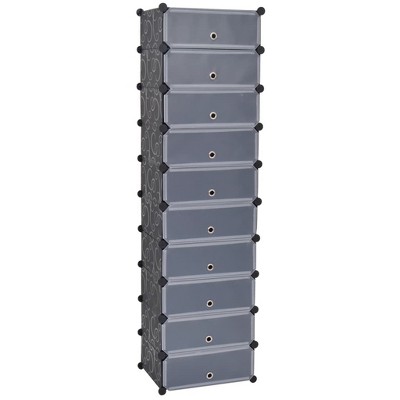vidaXL Interlocking Shoe Organizer White/Black Cabinet Shelf 10 Compartments - Black