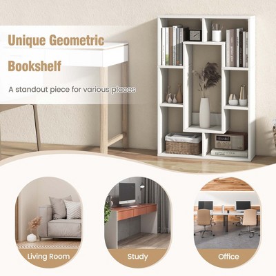 White Geometric 7-Cube Wood Bookshelf with Anti-Toppling Device