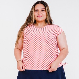 Calypsa Women's Plus Size Cap Sleeve UPF 50+ Sadie Swim Top - 1 of 4