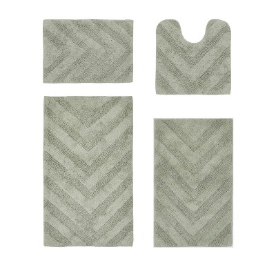 Hugo 4-Piece Bath Rug Set 100% Premium Cotton Tufted Chevron Pattern Bathmats for Bathroom, Super Soft Absorbent Machine Washable