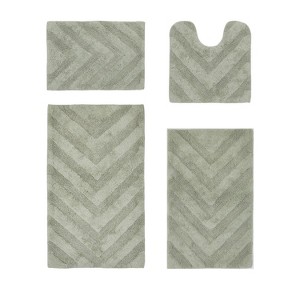 Hugo 4-Piece Bath Rug Set 100% Premium Cotton Tufted Chevron Pattern Bathmats for Bathroom, Super Soft Absorbent Machine Washable - 1 of 4
