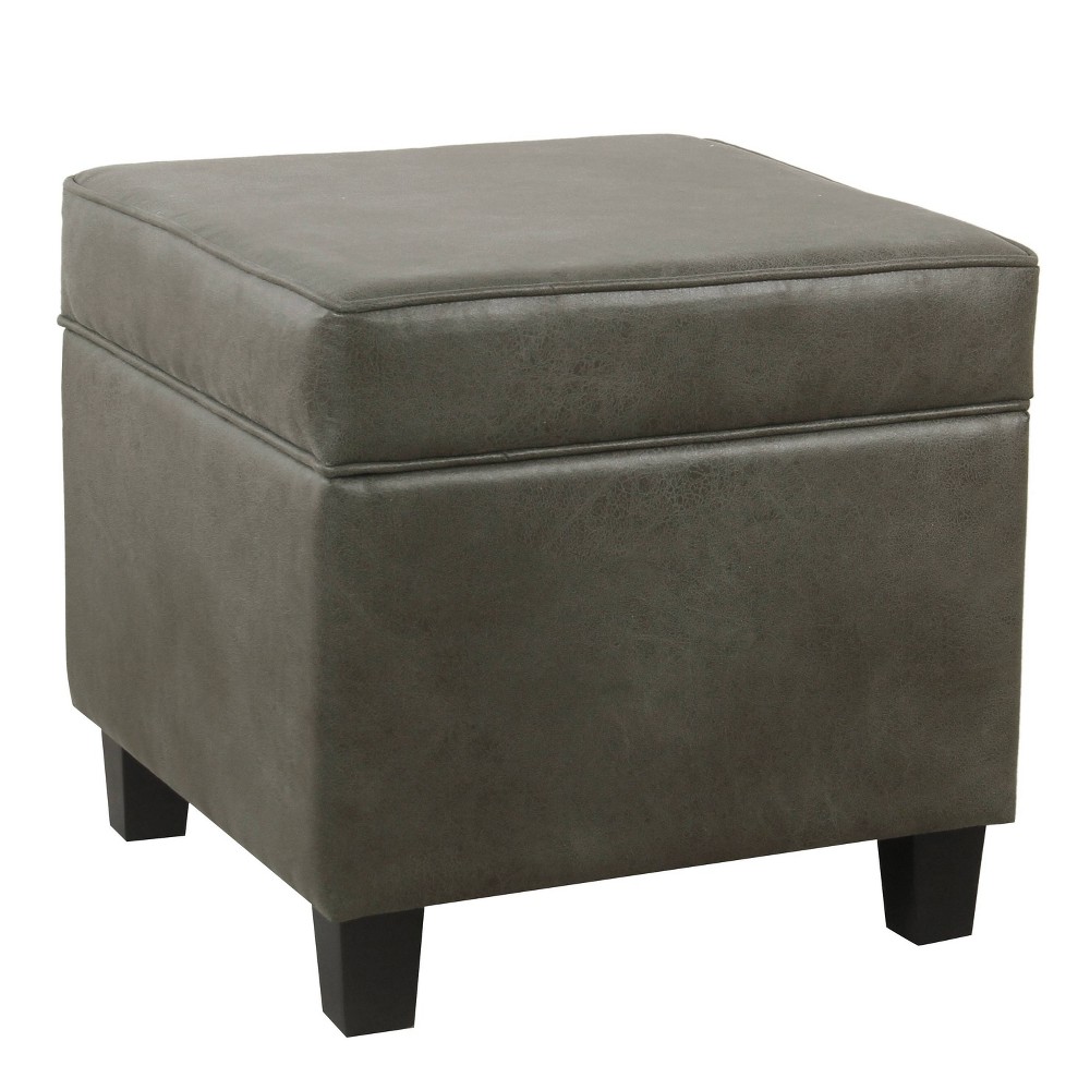 Cole Classics Square Storage Ottoman with Lift Off Top Faux Leather Gray - HomePop: Upholstered Footstool, Wood Legs, Modern Design
