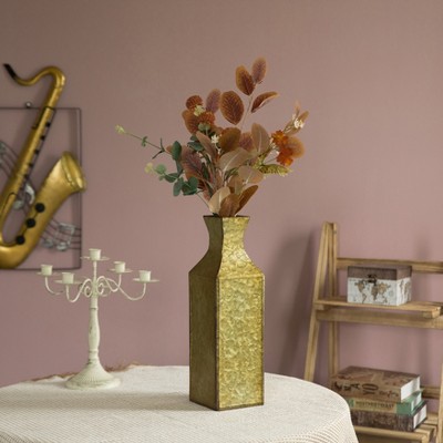 Antique Gold Textured Metal Bottle Shape Floor Vase, Small