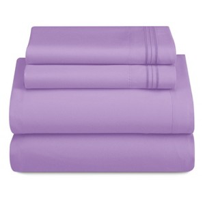 King Microfiber Sheets Hypoallergenic OEKO Tex Certified Solid Color Bed Sheet Set - Fitted Sheet, Flat Sheet + 2 Pillowcases  (PURPLE) - 1 of 4