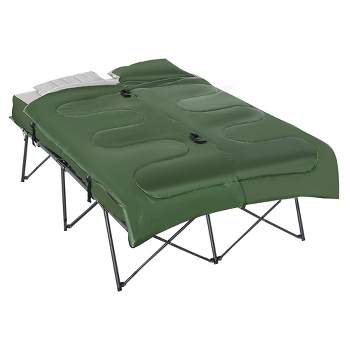Outsunny 2-Person Folding Camping Cot Portable Outdoor Bed Set with Sleeping Bag, Inflatable Air Mattress, Comfort Pillows and Carry Bag for Outdoor