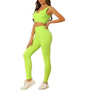 Allegra K Women's Seamless Ribbed Bra High Waisted Leggings Workout Set - 1 of 4