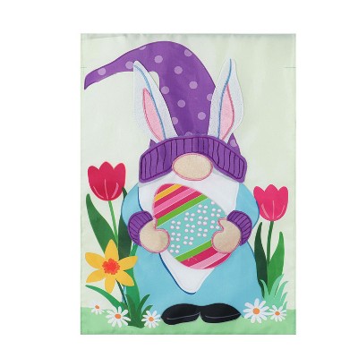 Easter Gnome Bunny Ears Garden Applique Flag