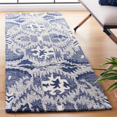 Luscious Blue Ikat Hand-Tufted Wool Runner Rug