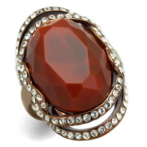 Slickblue Orange Synthetic Stone Ring, Stainless Steel Women's Jewelry, Pave Design, Coffee Light Finish, Sizes 5-10 - 1 of 4
