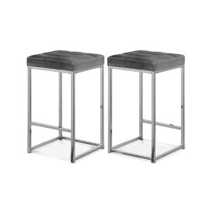 Meridian Furniture,Nicola Grey Velvet Stool, Set of 2 - 1 of 4