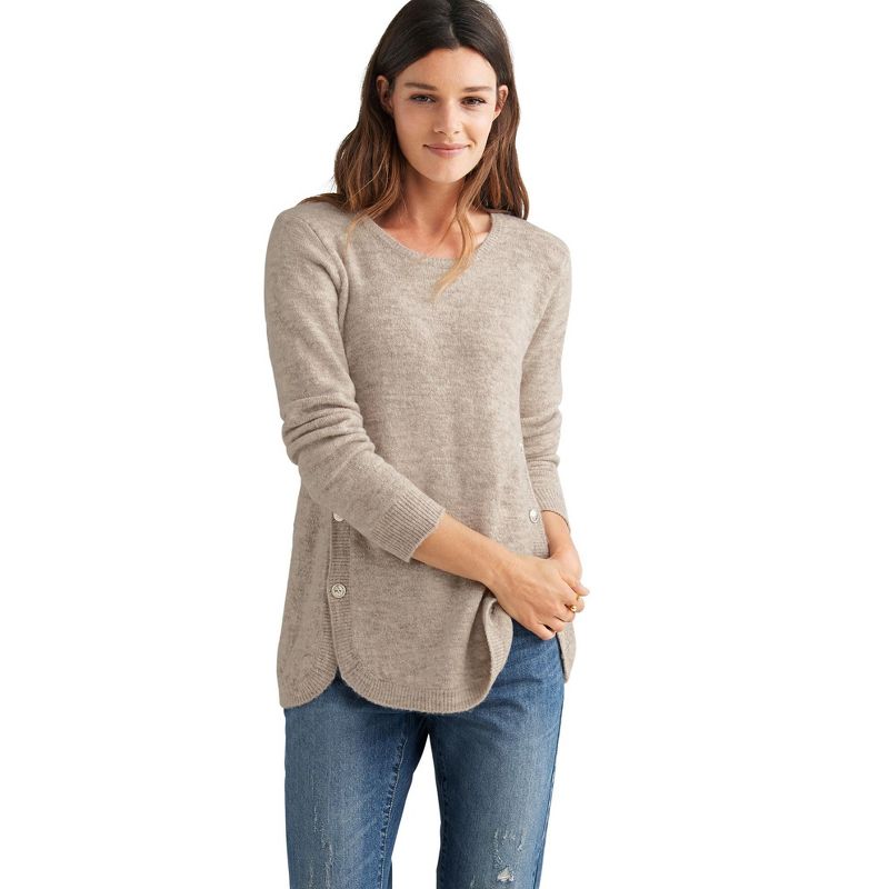 ellos Women's Plus Size Button Trim Pullover Sweater, 1 of 2