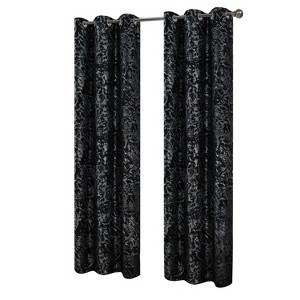 RT Designers Collection Brighton Foil Jacquard Polyester Grommet 2 Pack Window Curtain Panel Set 36" x 84" Black - 1 of 4