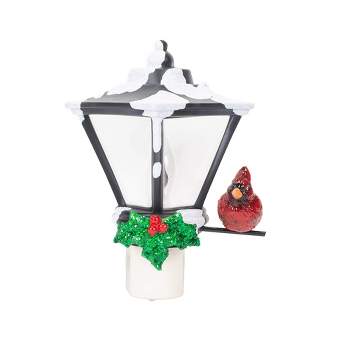 Roman 6" Cardinal on a Snow Covered Street Lamp Flickering Christmas Night Light