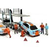 "Team Transporter Crew" Diecast Set of 6 pieces (5 Figurines and 2 Warning Triangles) for 1/64 Scale Models by American Diorama - 2 of 3