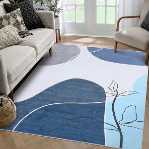 Contemporary Abstract Machine Washable Geometric Aesthetic Area Rugs Non Slip Thin Low Pile Rugs for Living Room Bedroom - 1 of 4