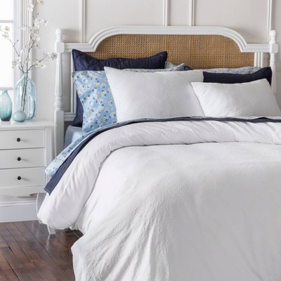 Queen Kinfolk Waffle Jacquard Duvet Cover Set White - Martha Stewart