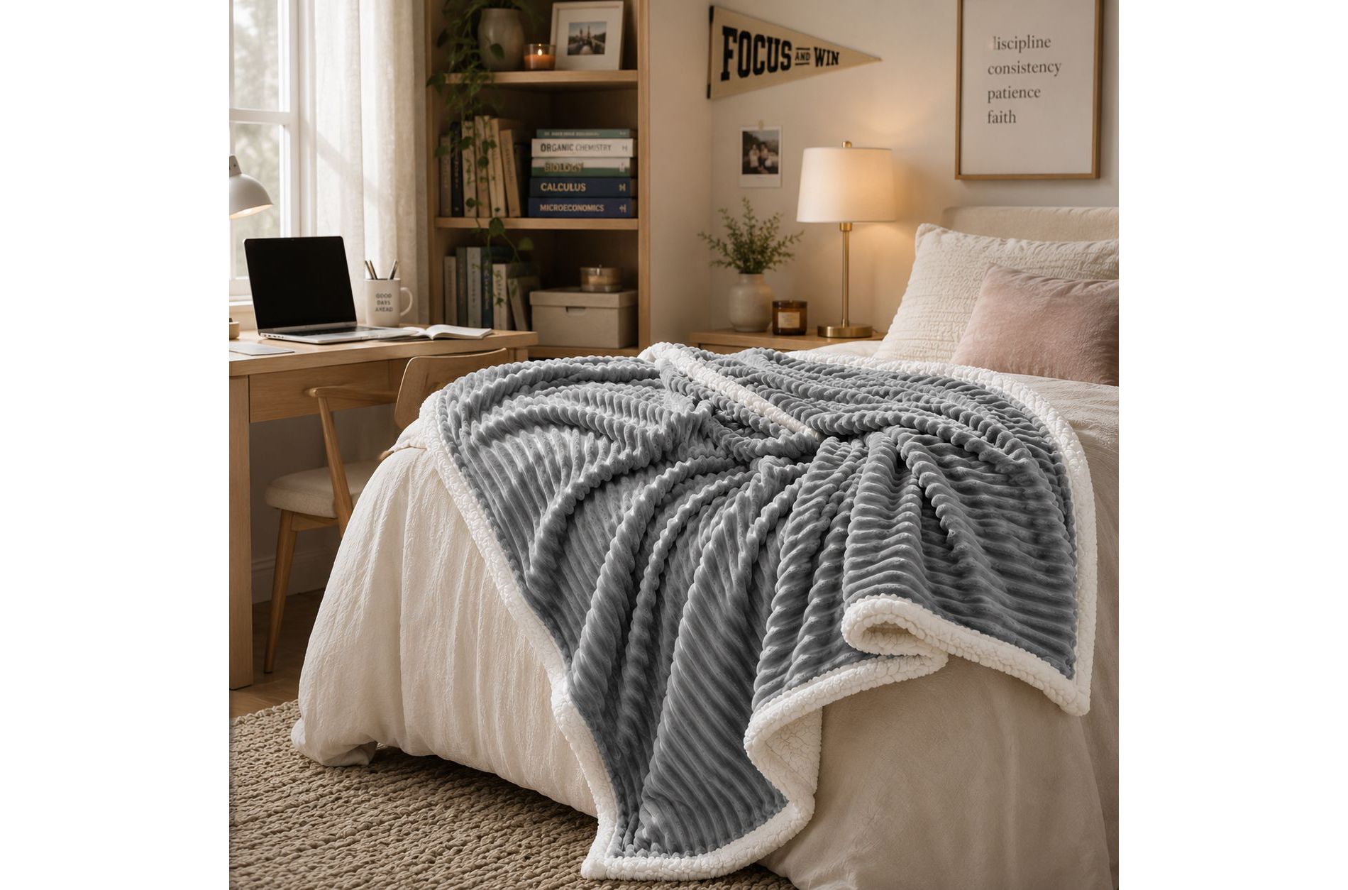 Kate Aurora Dorm Essentials Ultra Soft Ribbed Gray Accent Throw Blanket - 50 in. x 60 in.