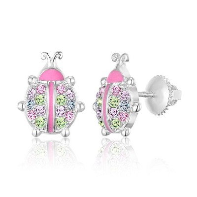 Chanteur Hypoallergenic Kids Jewelry Accessories Ladybug CZ White Gold Palladium Plating Stud Earrings Surgical Titanium Posts