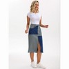 INSPIRE CHIC Women's Denim Color Block Patchwork Raw Hem Split with Pockets Midi Skirts - 2 of 4