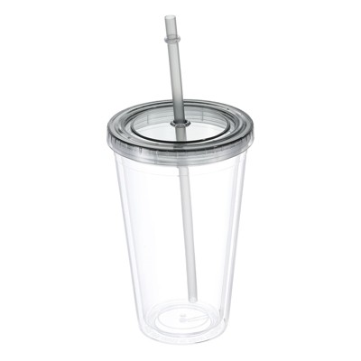 Unique Bargains Double Wall Acrylic Clear Straw Tumbler with Lid