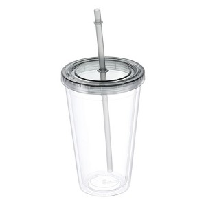 Unique Bargains Double Wall Acrylic Clear Straw Tumbler with Lid - 1 of 4