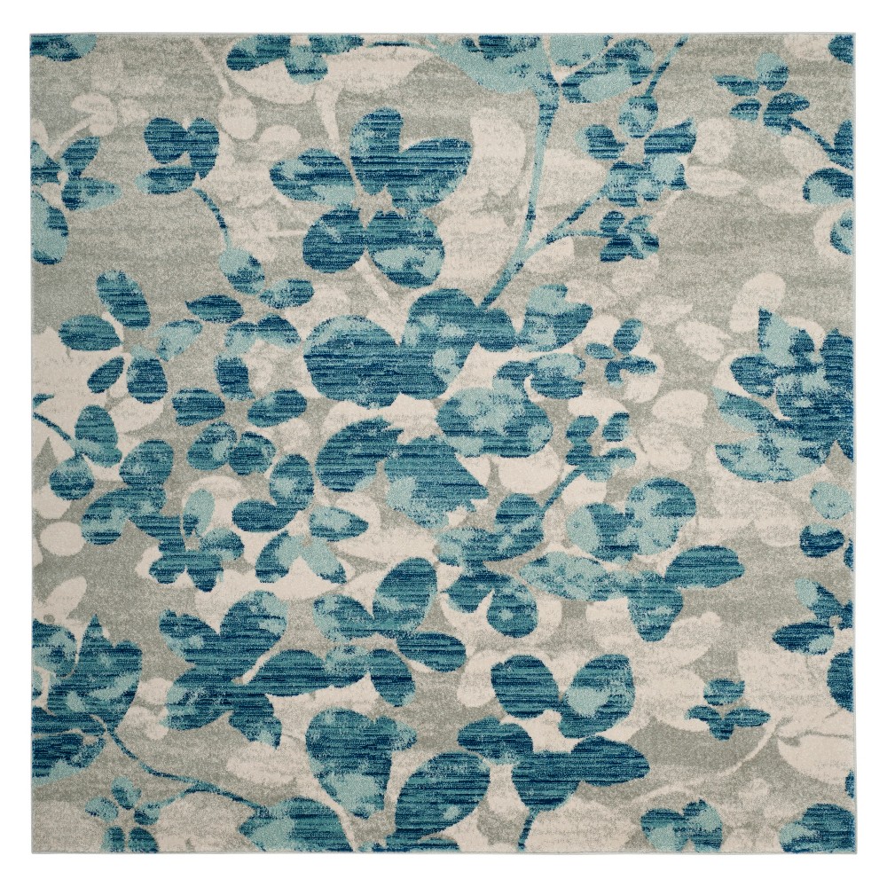 7'x7' Floral Square Area Rug Gray/Light Blue - Safavieh