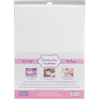 Crafter's Companion Construction Cardstock 12"X16" 15/Pkg-White