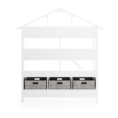 Creamy White Wooden Kids Dollhouse Bookcase with Storage Bins