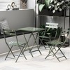 3 Piece Patio Bistro Set of Foldable SquareTable and Chairs, Dark Greem - image 2 of 4