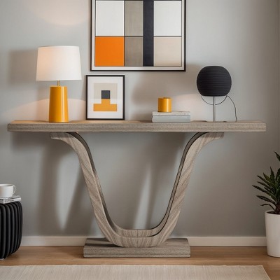 Hommoo 55 Inch Farmhouse Console Table Light Gray