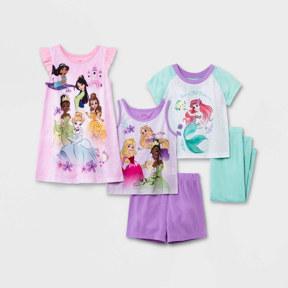 Toddler Girls' 5pc Disney Princess Pajama Set - 5T, Green/Pink/Purple