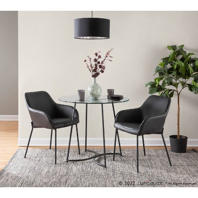 Set of 2 Daniella PU Leather/Steel Dining Chairs Black - LumiSource: Contemporary Style, Metal Base, Armrests