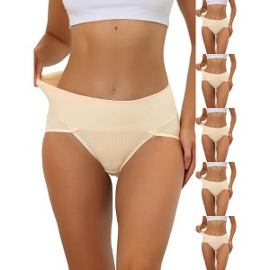 INSPIRE CHIC Women's Hi-Cut Ribbed High Waist Tummy Control Available in Plus Size Briefs 6 Packs - 1 of 4