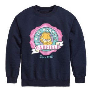 Boys' - Garfield - I Hate Mondays Badge Graphic Long Sleeve Fleece Sweatshirt - 1 of 4