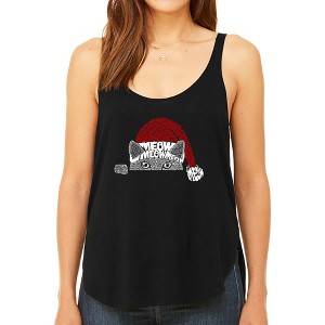 LA Pop Art Christmas Peeking Cat - Women's Premium Word Art Flowy Tank Top - 1 of 4