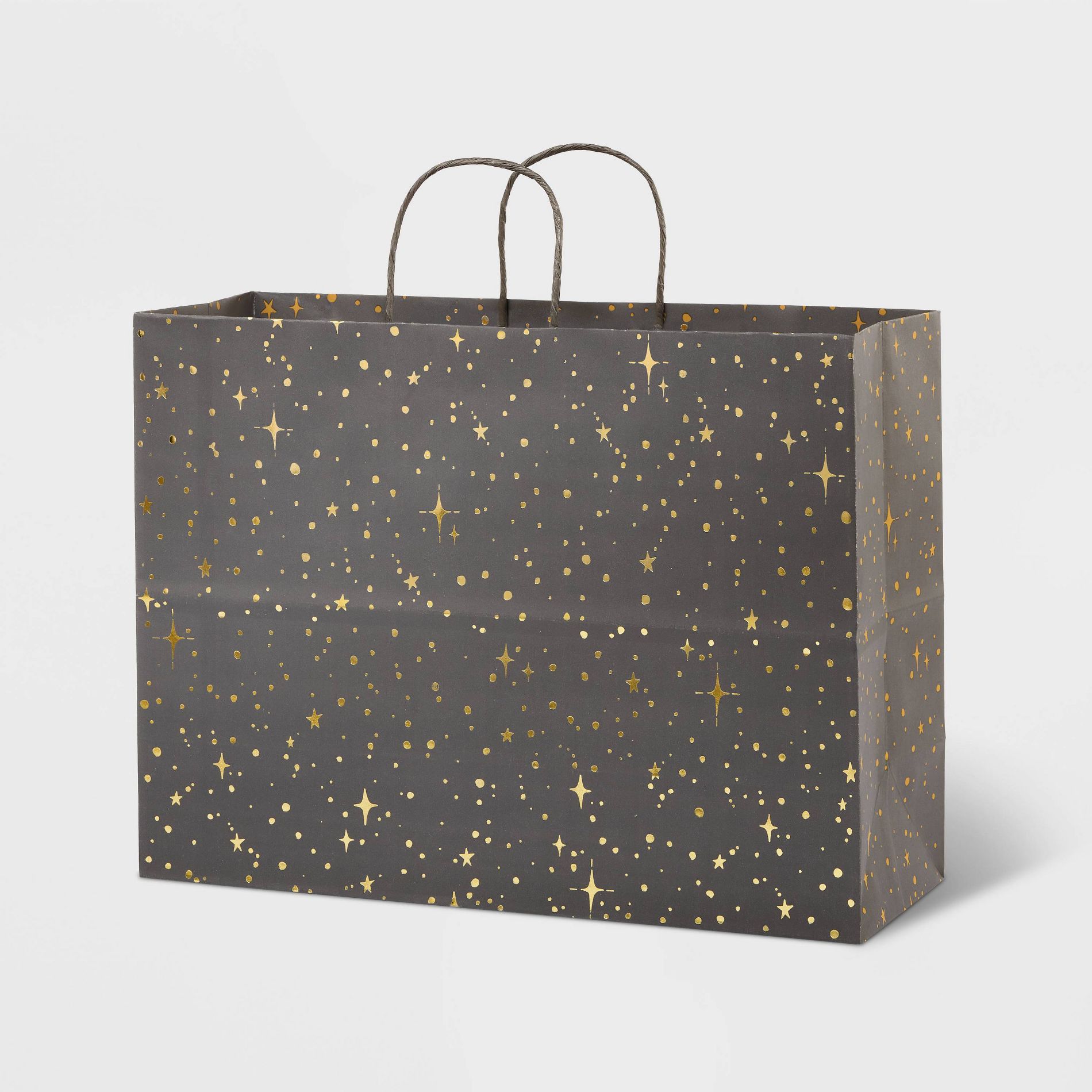 Medium Foil Star Pattern Gift Bag Gray/Gold - Spritz™: Black Polka Dot, Christmas & Graduation Gift Bag, 12"x16"x6"