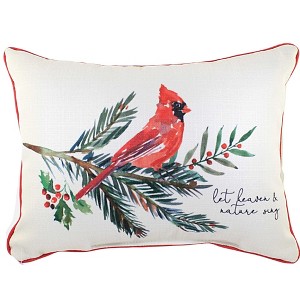 Little Birdie 19.0 Inch Cardinal On Branch Red Piping Bird Home Decor Winter Throw Pillows - 1 of 3